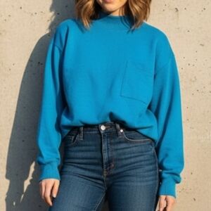 VTG Cheetah by Mervyn’s Electric Blue Mock Neck Sweatshirt - Medium